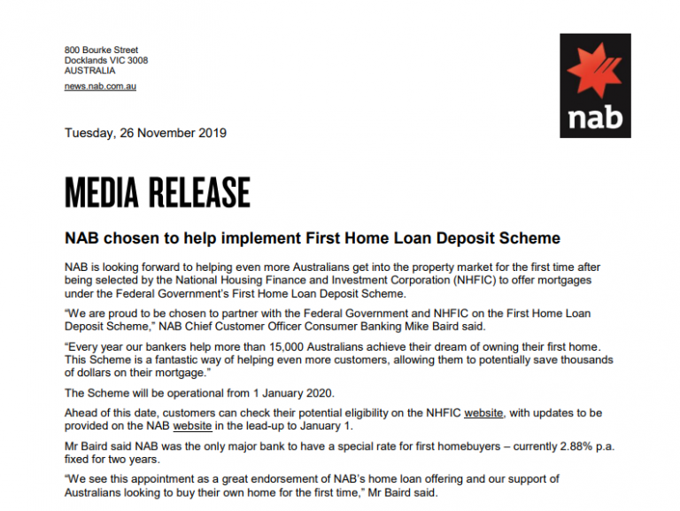 NAB chosen to help implement First Home Loan Deposit Scheme